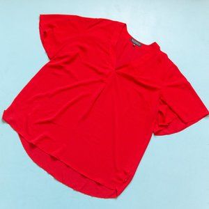 Eloquii Solid Red Semi Sheer Short Flutter Sleeve V-Neck Pullover Blouse Size 18